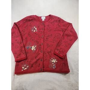 Breckenridge  Woman's Sweater  With Butterflies‎ Embroidered- Size M Red